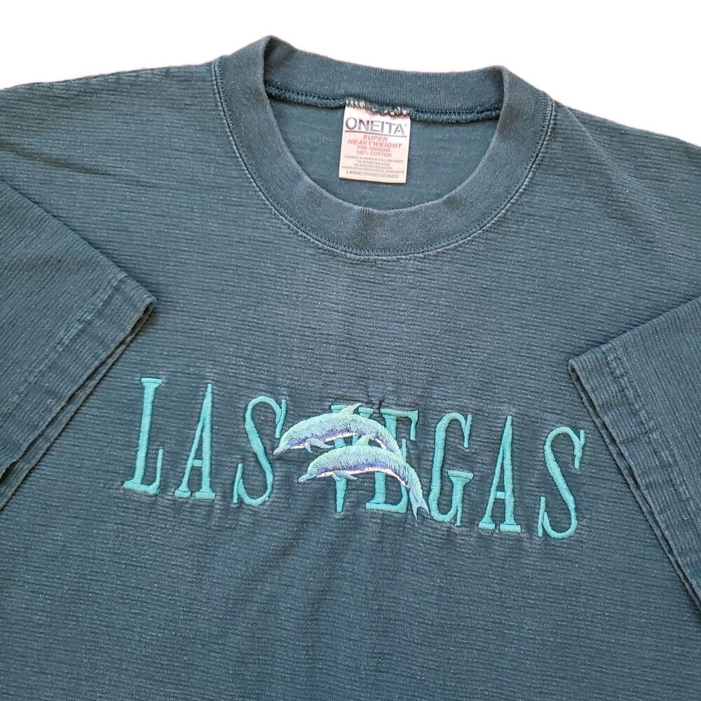 Vintage 90s Las Vegas Dolphins Sz Large Corduroy 100% Cotton T-Shirt Heavyweight